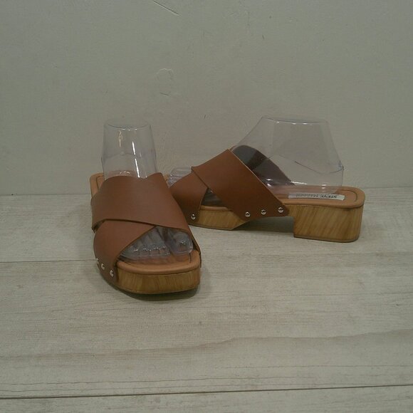 Steve Madden Reto Style Leather Bryna Crisscross Wooden Platform Sandals Size 10 - Picture 2 of 14